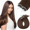 Silk-co Extension Capelli Veri con Microring Anelli 100 Ciocche 50g Loop Hair Extensions 40cm Remy Human Hair - 4 Marrone Cioccolato