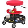 HOMCOM Sgabello da Officina con Ruote da 6 cm Sgabello da Meccanico Rosso | Altezza Regolabile 40-51 cm, Sedile Imbottito Robusto, Vassoi Porta Utensili, Capacità 135 kg