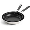 KitchenAid Classic Stainless Steel Set di Padelle in Acciaio Inox Antiaderenti in Ceramica senza PFAS, da 24 cm e 28 cm, Clad, Induzione, Manico Stay-Cool, Forno Sicuro fino a 160°C, Argento