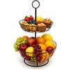 Relaxdays Etagere per frutta a 2 livelli, fruttiera da cucina, nero | Moderno cestino in metallo per frutta e verdura