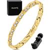 MagnetRX® Bracciale Magnetico Donna Ultra Forte - Braccialetto Cristallo con 26 Magneti Neodimio - Acciaio Inossidabile 316L - Bracciale Regolabile con Strumento di Misura (Oro)