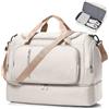 SEAFEW Borsone da Viaggio Extra Grande 45L, Bagaglio a Mano Borsa da Viaggio con Scomparto per le Scarpe, Borsa Sportiva Borsone da Palestra da Weekend,G05-Marrone beige