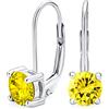 Bling Jewelry Orecchini pendenti a leva con zircone cubico taglio brillante rotondo solitario da 1CT giallo canarino simulato topazio in argento sterling.