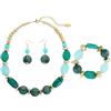 Bocar Set Gioielli 3 Pezzi Collana, Bracciale e Orecchini con Perline in Acrilico e Legno, Stile Boemo per Donna (NK-10679-Teal)