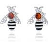 AMBEDORA Orecchini da donna in argento con piccola ape Mod.13s con ambra, argento sterling lucido, ambra baltica in colore cognac