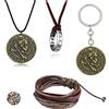 HJYZY 29 pezzi Uncharted 4 gioielli Drake inciso teschio bronzo moneta ciondolo collana portachiavi adesivo set anello ciondolo collana in pelle marrone bracciale uomo