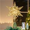 Lewondr Puntale per Albero di Natale a Forma di Stella, 11 Puntale con Base Spirale Telecomandato Alimentato da USB o a Batteria, 8 modalità di Luce per Natale con Timer Automatico, Oro