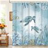 Kzzfqxb 180x180cm Tende da doccia per bambini Vita marina Tartarughe Cavallucci marini Coralli Mondo sottomarino, Tessuto in poliestere impermeabile con ganci, Decorazione azzurra per vasca da bagno