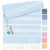 Fit-Flip Telo hammam - asciugamano mare cotone antisabbia XXL - asciugatura rapida - teli sauna fouta, asciugamani spiaggia ideale come sarong e per doccia - Blu Ghiaccio - 100x200cm Sultan