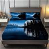Generic Lenzuola Matrimoniali Paesaggio Naturale Lago Alberi, Blu Set Lenzuola con Angoli in Microfibra con Angolo Fino a 30 cm con 2 Federe, Set completo da letto per Bambini e Adulti, 135 x 190 cm