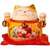 Tyenaza Salvadanaio Per Gatti Portafortuna, Maneki Neko in Ceramica da 4,5 Pollici Gatto Fortunato Carino Porta Fortuna Buon Augurio Gatto di Fortuna Vaso di Risparmio Decorazione(gatto giallo)
