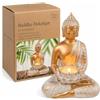 MIJOMA Statuetta decorativa Buddha, oro e bianco, stile vintage, in poliresina, altezza 14 - 34 cm, opzionale con portacandela - Tranquillità spirituale ed eleganza (13,5 x 9 x 19,5 cm con