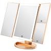 WEILY Specchio per il trucco con luce a LED con touchscreen Tri-fold, ingrandimento 1x / 2x / 3x e caricatore USB o wireless, supporto regolabile a 180 ° per lo specchio cosmetico per il trucco