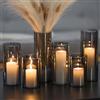 Glasseam Portacandele A Uragano in Vetro: Set di 6 Portacandele Grigio Nero per Candele A Colonna Portacandele A Cilindro Vasi per Decorazioni Portacandele Galleggianti per La Decorazione della Casa