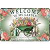 PRESSINART Cartelli in Latta Floreali Benvenuti nel Mio Giardino Segno Fiori Vintage e Attrezzi da Giardinaggio Metallo Rettangolare Arte da Parete in Latta per Casa Patio Serra Giardino d'inverno