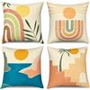Hnmdmyi Copricuscino Boho 45x45 Set di 4, metà secolo astratto foglia sole arcobaleno decorativo copricuscino moderno geometrico estetico arte lino copricuscino per divano letto esterno Home Decor