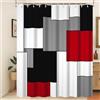 Xiaoterna Tenda da doccia geometrica Tenda da bagno rossa e nera Arte astratta moderna Strisce quadrate colorate Tende da doccia lavabili in tessuto idrorepellente per il bagno 120x180cm