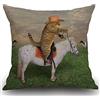 Smooffly - Federa decorativa per cuscino, motivo: gatto con foglie tropicali, 45 x 45 cm, motivo: gatto cowboy su un cavallo, in cotone e lino, per divano, camera da letto, decorazione per la casa