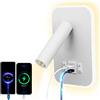 uksunvi LED Lampada da Lettura USB Tipo-C Due Interruttore di Bocca di Carica Regolabile 12W LED Spotlight 3000K Lampada Da Parete In Alluminio Lampada Da Letto Rotabile (Rettangolare bianco)