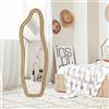 MIOOSUT Specchio su piedistallo 160 x 50 cm, specchio su piedistallo camera inclinato o sospeso, ondulato irregolare, cornice rivestita in velluto, per soggiorno, camera da letto, ingresso (velluto dorato