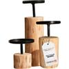 TOPANBIETER 999 Set di 3 portacandele in legno di eucalipto e metallo, altezza 8-22 cm, elegante portacandele per candele a pilastro, consegna senza candele