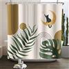 Kzzfqxb 183x183cm Tende da doccia Boho con ganci, Arch Beige Marrone Sole Luna Gatto Foglie verdi Arte moderna Occlusa Impermeabile, Tessuto in poliestere Bagno Vasca Decorazione estetica