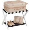 COSTWAY Portavaligie Pieghevole, Porta Valigie con Struttura in Legno Massello, Portapacchi a 2 Ripiani per Hotel e Viaggio, Portata 60 kg (1 pz,Bianco)