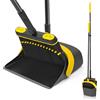 JEHONN Set di Paletta e Spazzola con Manico Lungo, Scopa Alta e Paletta Verticale in Acciaio Inox con Scopa a Girevole a 180 Gradi, 1 Porta Spazzole per Interni, Giardino, Lobby (Nero e Giallo)