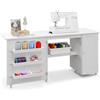 GIANTEX 2 in 1 Mobiletto Cucito, Tavolo Cucire Pieghevole, con 4 Ruote, Armadio Versatile in Legno, per Salone/Salotto/Ufficio, Carico di 55kg, 158,5x50x74cm (Bianco)
