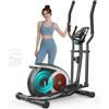 YONISEE Ellittica da Casa, Ellittiche con 16 Livelli di Resistenza Magnetica, Display LCD con Bluetooth e Ruote di Trasporto, Attrezzo per L'allenamento Completo del Corpo a Casa con Portabottiglia (Nero)