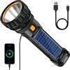 Qoolife Torcia ricaricabile a LED solare, alimentata a batteria, impermeabile, con power bank di emergenza da 1200 mAh, torcia solare USB con 3 modalità di luce, luce a LED per campeggio all'aperto