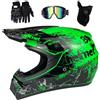 EVGATAVAB Dual Sport Casco da Motocross, Gioventù Bambini Integrali Fuoristrada Corsa Moto Incidente Caschi, Discesa BMX MTB ATV Enduro Quad Dirt Bike Casco, con Occhiali Guanti Maschera(Green,XL/58-59CM)