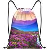 FHIZOAL Montagna paesaggio floreale borse con coulisse impermeabile sport stringa zaini leggeri yoga allenamento nuoto viaggio, Nero , S, Casual