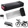 JHKJ Batteria al Litio per Portapacchi Posteriore da 48 V 12 Ah 15 Ah, batterie per e-Bike da 36 V 20 Ah 25 Ah per Bici elettrica con Caricatore e Luce Posteriore,36v12ah