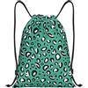 Generic Leopard Print Green Cute Sacca con Coulisse Spazioso Borsa da Ginnastica Multifunzionale Sacca Sportiva per Donna Studenti All'Aperto 39X46Cm