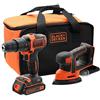 BLACK+DECKER BCK23S1S, trapano a percussione 18 V e levigatrice per dettagli, mouse 18 V con 1 batteria 1,5 Ah, caricatore e borsa per il trasporto