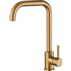 VALAZ Rubinetto Lavello Cucina Alto con Beccuccio Dorado Spazzolato | Rubinetti Monocomando | Flessibile, Alta Pressione, Risparmio idrico, 360°, Installazione Veloce | Acciaio Inox, Serie Zancara