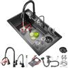 DSMRLEOP 86 x 50 cm, lavello da cucina in acciaio inox con rubinetto estraibile, 1 vasca, lavello casale con lavabo singolo, con risciacquo a tazza, dispenser di sapone e set completo di scarico