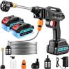 Teodute 21V Idropulitrice a Batteria, 62Bar/870PSI, 4.5L/min, 6 in 1 Ugello con 5M Tubo e 2 Ugelli, 2×3.0Ah Batterie, Gittata 10m, Idropulitrice Professionale per Auto Patio Giardino Pulizia Pavimenti