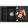CECIPA Lavandino Nero 78 x 45 cm, Lavello Cucina in Granito con Cestello, Lavello da Cucina con Installazione Reversibile, Incluso Sifone e Gruppo di Scarico e Trabocco