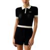 Guess Polo corta da donna in tessuto Gabry a maniche corte, Nero corvino, XS