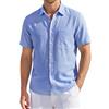 HISDERN Camicia Lino Uomo Maniche Corte Abbottonata Misto Lino Cotone vestibilità Regular Camicia Estiva da Spiaggia Casual con Taschino Albicocca M