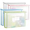 WOKICOR Busta Porta Documenti A4 con Cerniera, Set 4 Pezzi Busta Plastica A4 3D Grande Capacità, Cartella Trasparente con Etichetta e Manico, Porta Documenti per Ufficio Scuola Casa