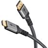 goobay Plus Series 3m - Cavo DisplayPort a HDMI, 8K a 60 Hz, direzionale, Ultra HD, audio e video, connettori placcati oro, rivestimento in tessuto, design in metallo, grigio squalo, DP 2.0 a HDMI