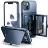 WeLoveCase Custodia a portafoglio per iPhone 13/iPhone 14 con porta carte di credito e specchio nascosto, custodia protettiva a due strati antiurto resistente per iPhone 13/14 da 6,1 pollici, blu