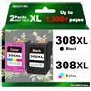 BAOYAN 308XL Cartucce Multipack per HP 308 Sostituzione per Cartucce HP 308 Nero e Colore per HP Envy 6120e 6122e 6130e 6132e 6520e 6530e 6532e 6110e (1 Nero & 1 Colore)
