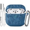 Joremx Custodia Per AirPods 4 con adorabile motivo d'erba(Blu Navy)