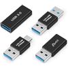leizhan Set di adattatori da Type-C a USB3.0 (4 pezzi), cavo di estensione del cavo dati dell'adattatore USB3.0, compatibile con MacBook Pro, smartphone, tablet, computer