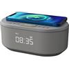 i-box 79233PI/14, Sveglia radio senza ticchettio, con display a LED dimmerabile, con doppia sveglia a rete con caricatore USB e altoparlante Bluetooth, Grigio