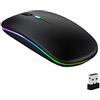 GeekerChip Mouse senza fili, mouse wireless a LED, ricaricabile (Bluetooth 5.1 + 2.4 G Wireless), ultra sottile/silenzioso, mouse radio (800 - 1200 - 1600) per PC, MacBook, laptop, tablet (nero)